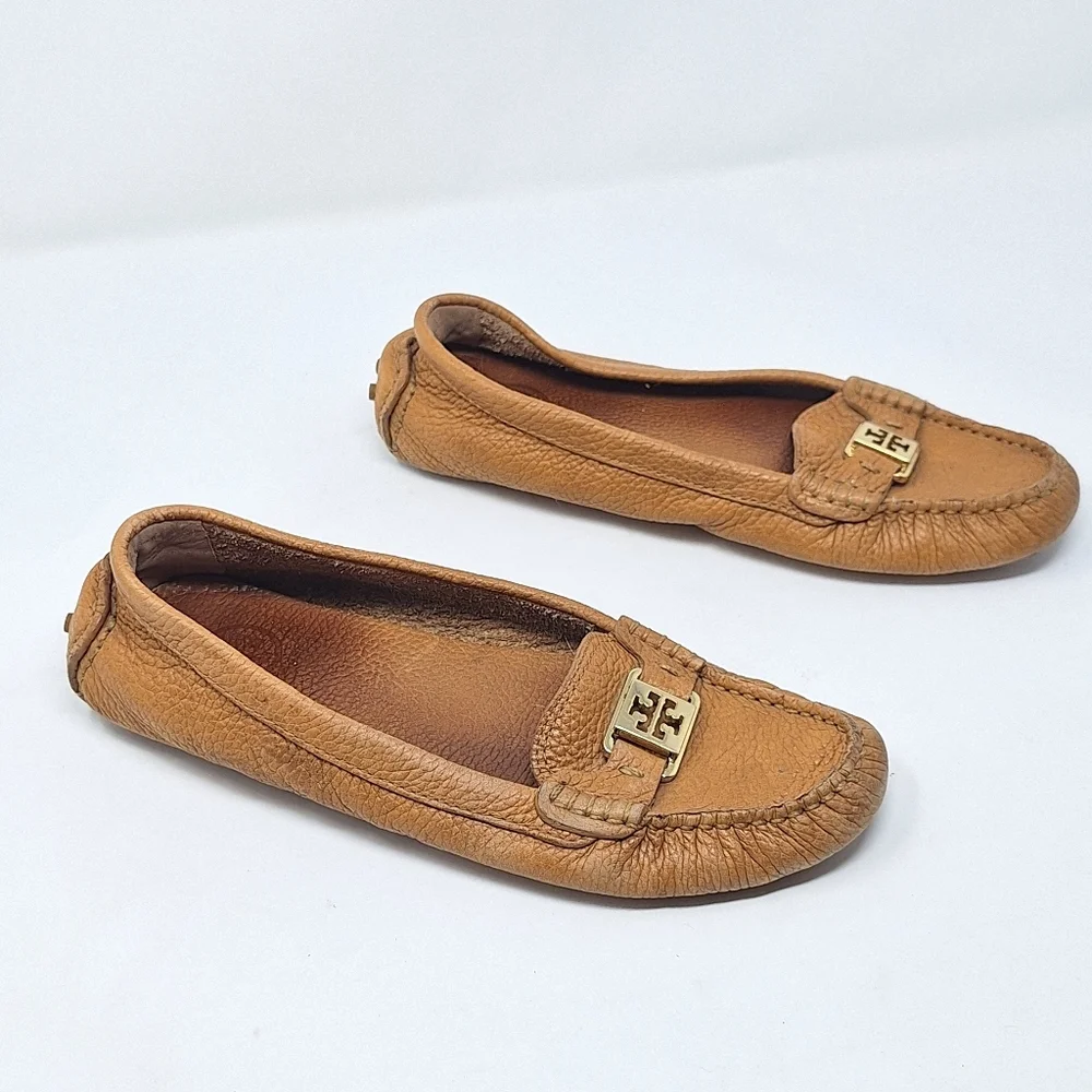 Tory Burch Kendrick Loafers Leather Tan Driving Slip On
